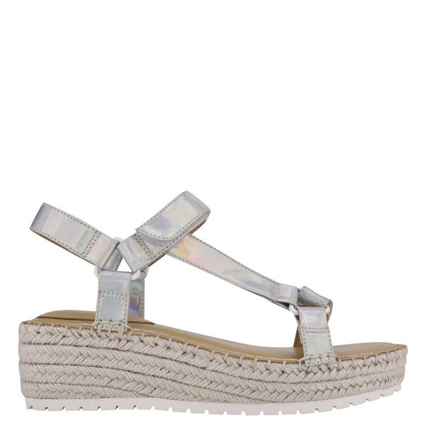 Nine West Glampin Espadrille Silver Wedge Sandals | South Africa 90R16-9K91